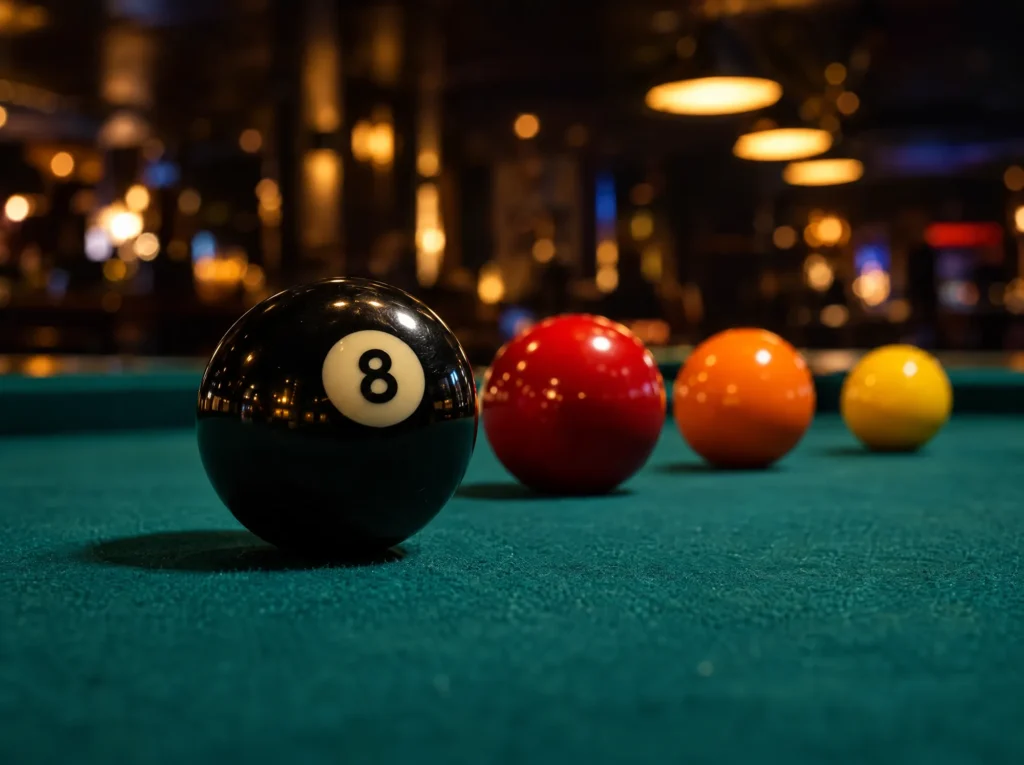 Eight ball on a green pool table